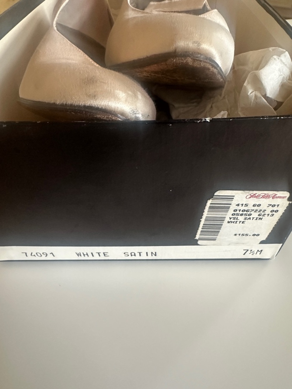 Vintage 1980s Yves Saint Laurent Cream Satin Pointed-Toe Pumps - Picture 5 of 5